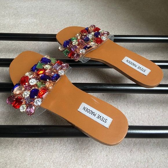 STEVE MADDEN Women Brionna Crystal Embellished Slide Sandals - NEW NWOB - Picture 4 of 8